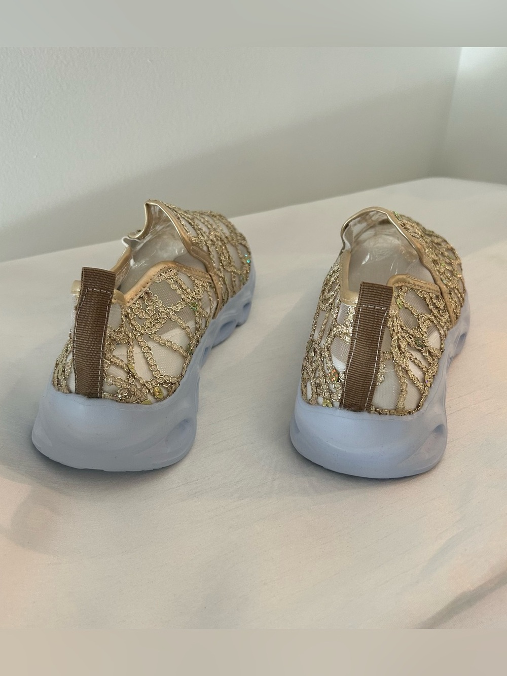Gold Slip-On Embellished Women's Sneakers - Picture 2 of 7